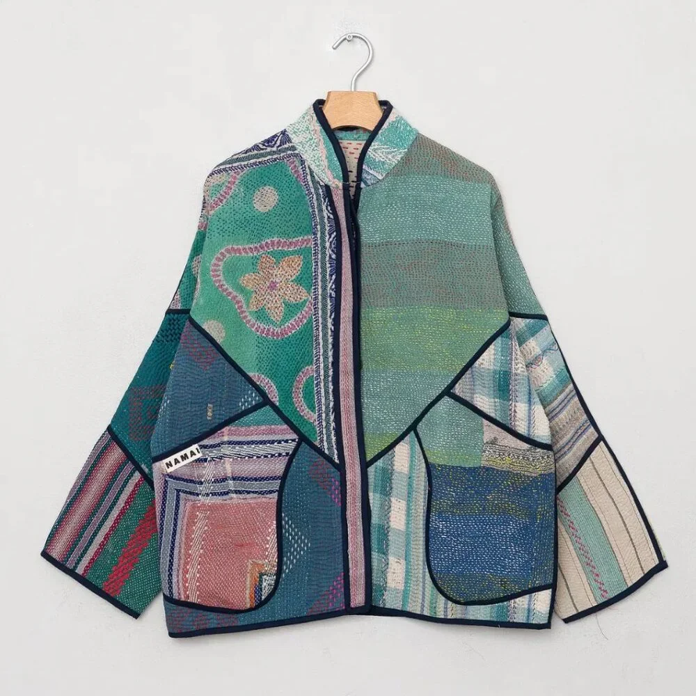 Namai Ladhiya Quilted Patchwork Kantha Jacket - Picture 1 of 10